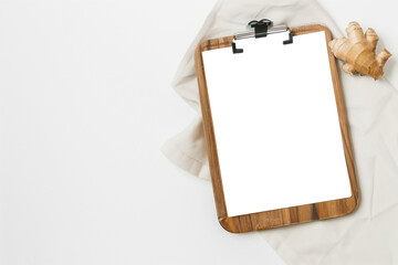 Top view of the empty clipboard on a white background