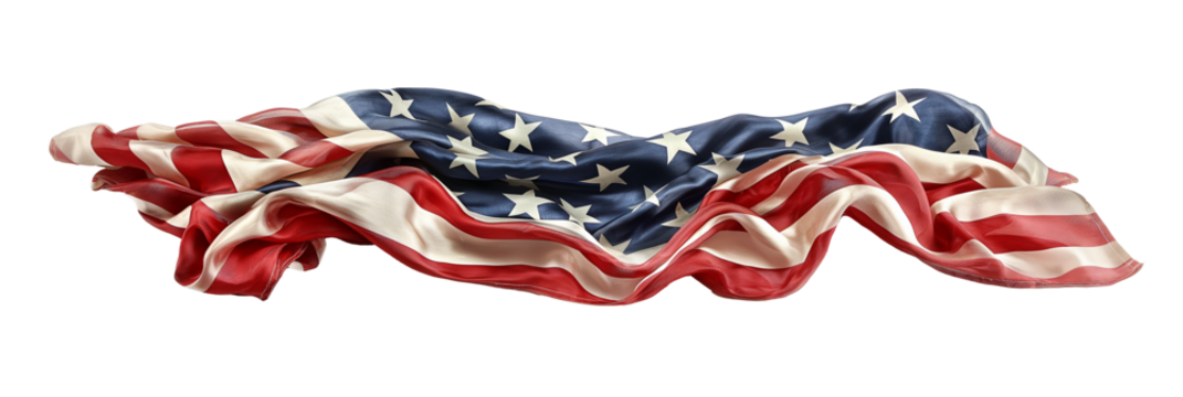 Wavy American flag on transparent background