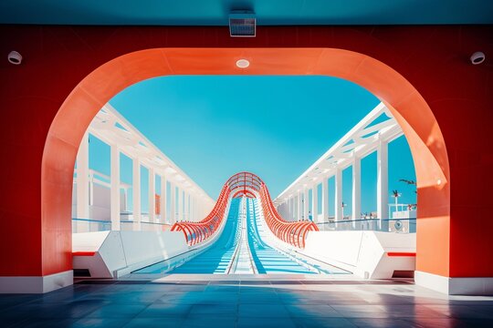 Engineers designing a warped roller coaster, thrilling construction gamble