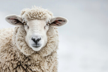 A fluffy sheep staring blankly