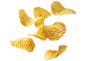 Potato chips flying isolated on a transparent background