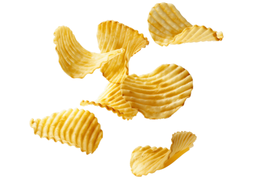 Potato chips flying isolated on a transparent background