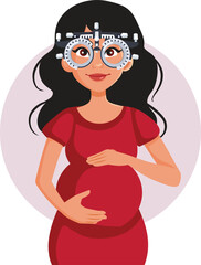 Pregnant Woman Ready for a Ophthalmological Examination Vector Illustration. Mother to be having her vision checked before giving birth 
