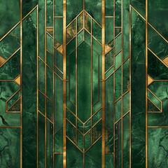 Art deco elegance, golden geometric patterns on emerald background