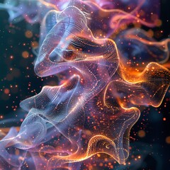 Abstract quantum realm, particles and waves in vibrant motion - obrazy, fototapety, plakaty