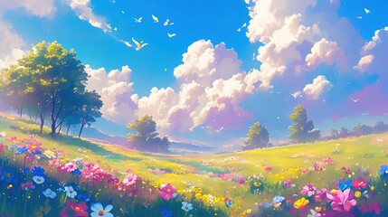 Obraz na płótnie Canvas A vibrant meadow of wildflowers a tranquil scene in nature generated by artificial intelligence ,Generative ai,