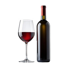 Red wine bottle and glass isolated on white background, perfect for showcasing a celebratory drink