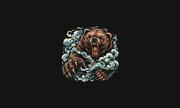 grizzly angry with smoke vector artwork design