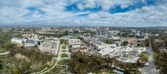 Aerial view of the University of California San Diego, Epstein Amphitheater, Warren Mall,...