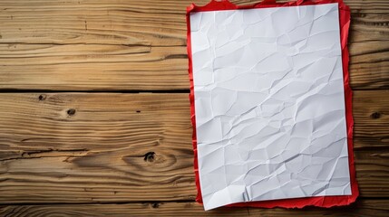 Obraz premium White paper within red border lies on wooden surface