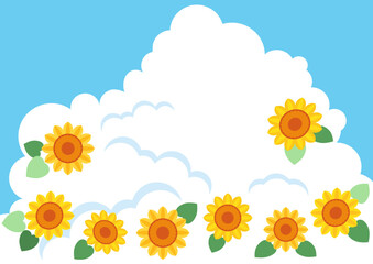This is an illustration of sunflowers and iridocumulus clouds