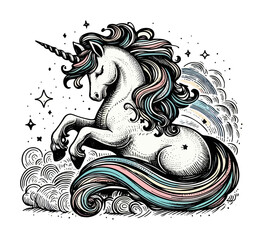 unicorn hand drawn vector illustration