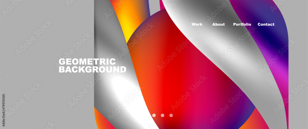 Poster a vibrant geometric background featuring a liquidlike sphere in the center, surrounded by electric b