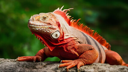 Vibrant Red Iguana Basking in the Sun