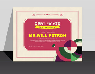 Art Deco Certificate, Diploma of completion, Colorful Certificate Creative Professional and Modern Looks With Dynamic Shape, Border Pattern and background money Pattern.