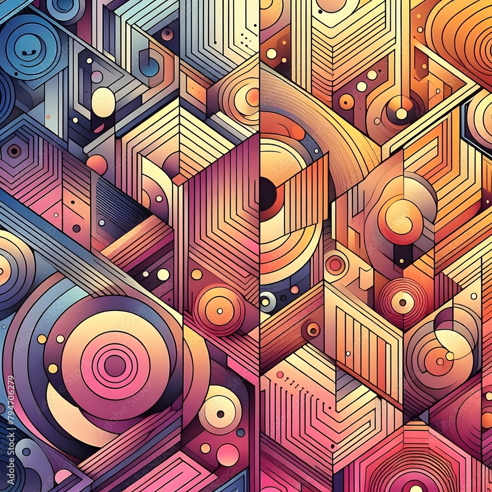 Poster colorful seamless pattern with geometrical figures. vector background generated by ai