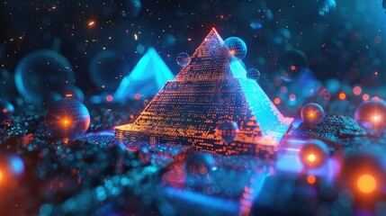 Glowing data orbs orbiting a digital pyramid --ar 16:9 Job ID: dc7ad908-b216-42a0-91bb-32d0da7f3ad8