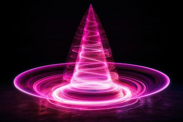 Abstract pink light spiral cone on dark background