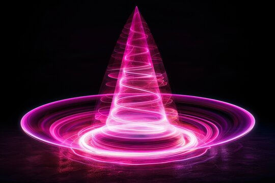 Abstract pink light spiral cone on dark background