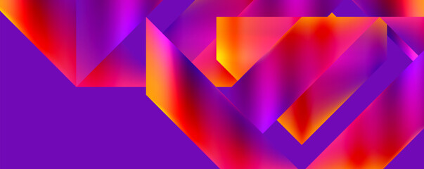 An electric blue, magenta, and violet pattern of colorful triangles on a purple background creates a symmetrical and vibrant design