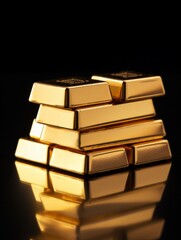 A stack of gold bars on a black background.