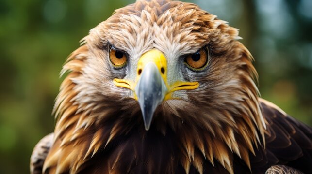 A close up of a golden eagle's face