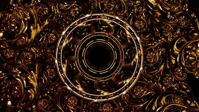 Vintage Gold Ornamental Frame motion footage for art films and cinematic in classic pattern scene. Also good background for scene and titles.