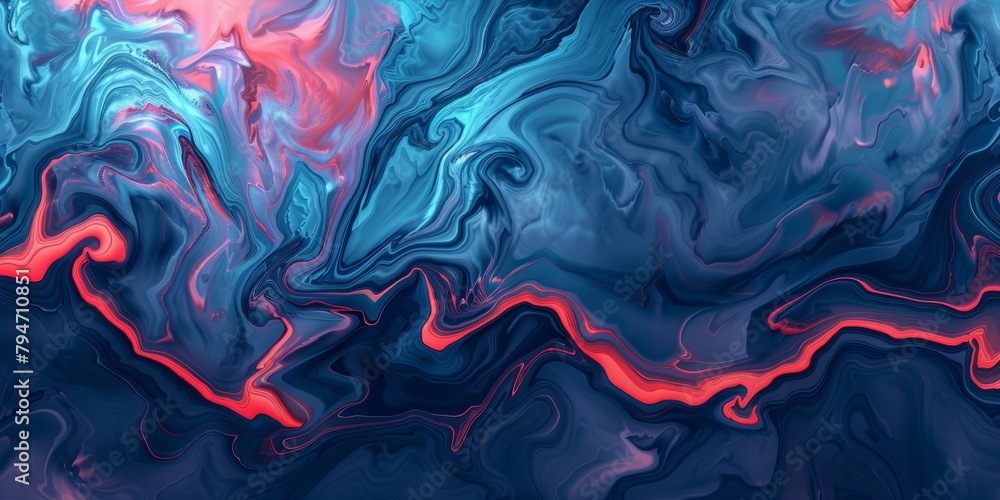 Poster digital art background with vibrant blue and red abstract swirl patterns.