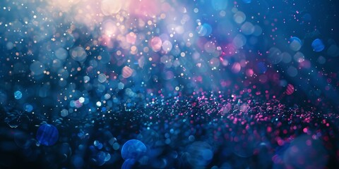 An abstract background with a sparkling bokeh effect, blending blues, pinks, and purples in a...