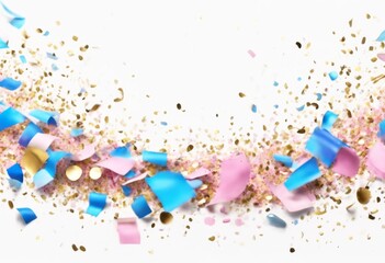'falling Blue pink confetti border. painted white watercolor clean Illustration background gold party dot border frame circle pale pastel celebration dripped light graphic'