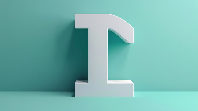 A crisp white 3D letter I stands elegantly against a calming teal background in a minimalist setting.