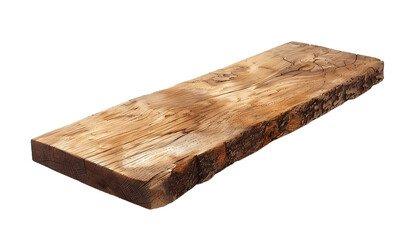 A long rectangular piece of rough wood, isolated on white background