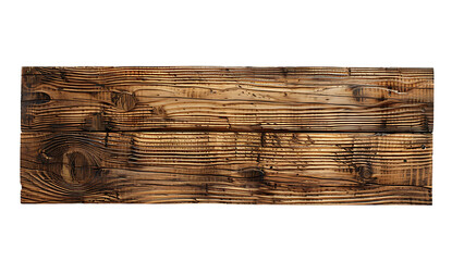 A horizontal rectangular wooden board with burned wood texture, isolated on white background
