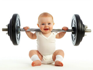 Strongest Baby Lifting a Heavy Dumbbell. Generative ai