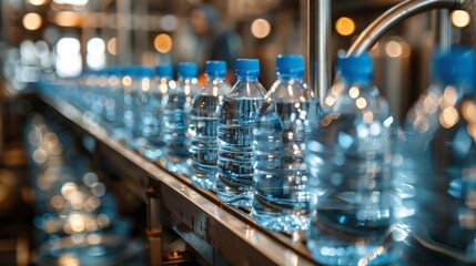 Water bottling process in a modern facility, AI Generative.