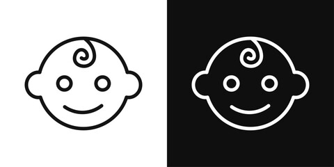 Joyful Child Icon Set. Smiling Baby Face Vector Symbol.