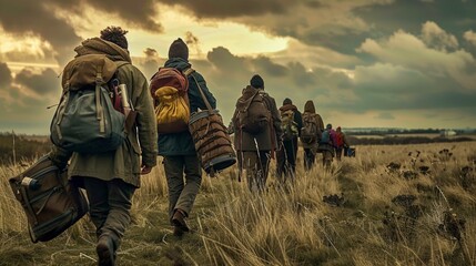 Trekking Through the Wilderness at Dusk. Generative ai