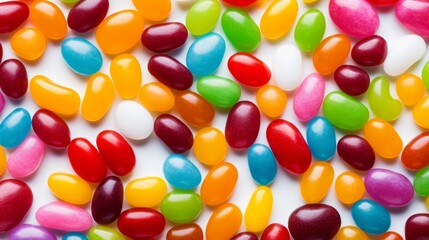A pile of colorful jelly beans spilled on a white surface.