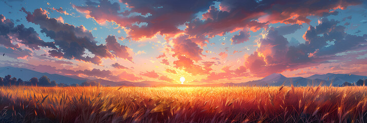 sunset over the lake,
Wheat Field During Sunset 