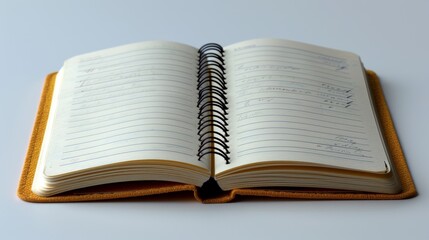 Open notebook with lined pages on a white background