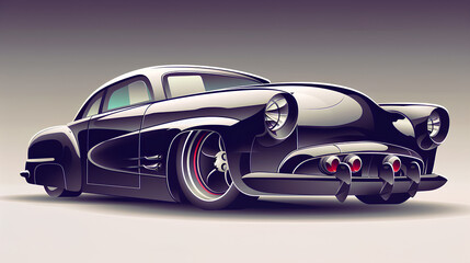 beautiful cartoon style black car at high speed 3d rendering AI generative