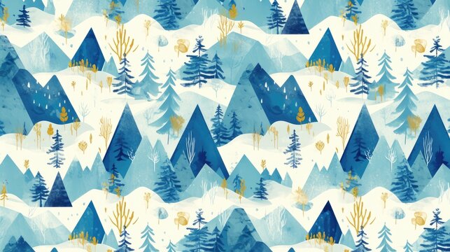 Experience a vibrant landscape teeming with majestic mountains and serene lakes through this charming abstract pattern crafted for fabric Elevate your home decor with the flawless 