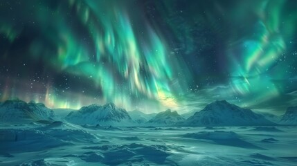 Mystical aurora The northern lights over a snowy landscape, AI Generative