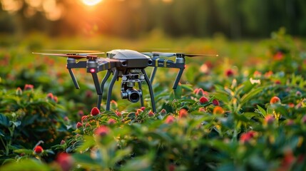 Smart farm showcasing automated machinery and drones, AI Generative - obrazy, fototapety, plakaty