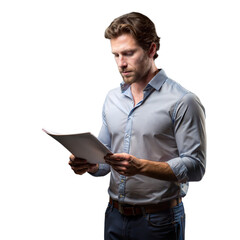 Businessman Reading Document Seriously