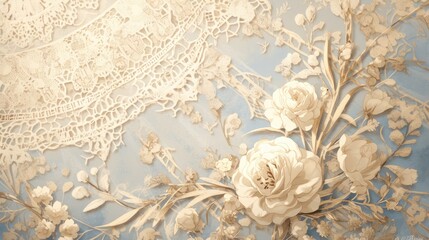 Delicate lace details and floral motifs set against a vintage backdrop - obrazy, fototapety, plakaty