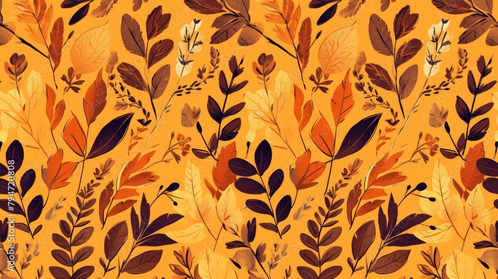 Poster explore the captivating autumn vibes with this pattern featuring fall leaves in black flat and outli