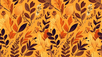 Explore the captivating autumn vibes with this pattern featuring fall leaves in black flat and outline design against a nature background A simple yet stunning seasonal illustration - obrazy, fototapety, plakaty