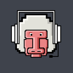 Cute baboon wearing headphones in greyish background