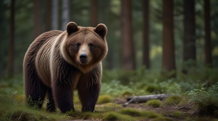 Bear in a beautiful forest against the background of mountains.generative.ai